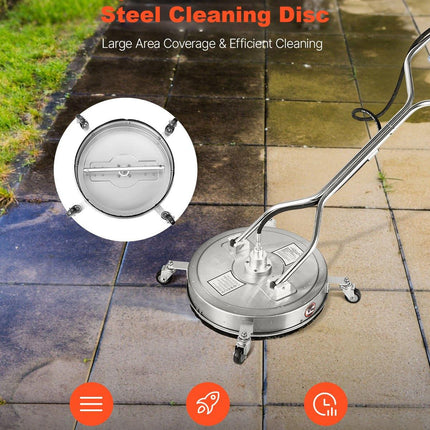 20" Pressure Washer Surface Cleaner, Stainless Steel Pressure Washer Attachments with 4 Wheels, 4500 Max PSI, 3/8 Quick Connector, 2 Spray Nozzles, Dual Handle, for Concrete, Patio, Sidewalk.