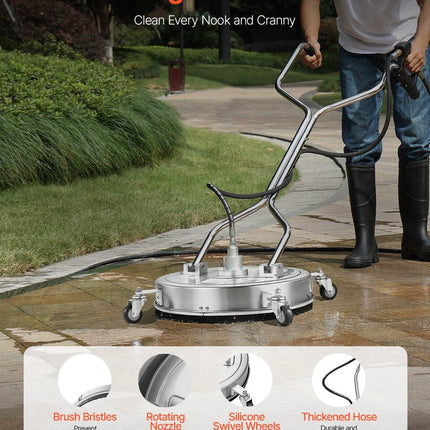 20" Pressure Washer Surface Cleaner, Stainless Steel Pressure Washer Attachments with 4 Wheels, 4500 Max PSI, 3/8 Quick Connector, 2 Spray Nozzles, Dual Handle, for Concrete, Patio, Sidewalk.