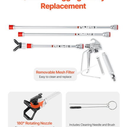 Airless Paint Spray Gun and Hose Kit 3600PSI with Extension Rods Filters.
