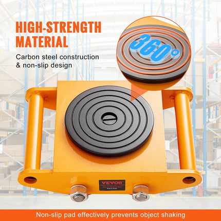 4PCS Machinery Skate Dolly, 17637LBS/8T Industrial Machinery Mover, Heavy Duty Carbon Steel Machinery Moving Skate with 4 PU Wheels and 360° Rotation Non-Slip Cap for Warehouse Workshop Factory.