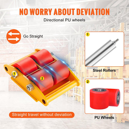 4PCS Machinery Skate Dolly, 17637LBS/8T Industrial Machinery Mover, Heavy Duty Carbon Steel Machinery Moving Skate with 4 PU Wheels and 360° Rotation Non-Slip Cap for Warehouse Workshop Factory.