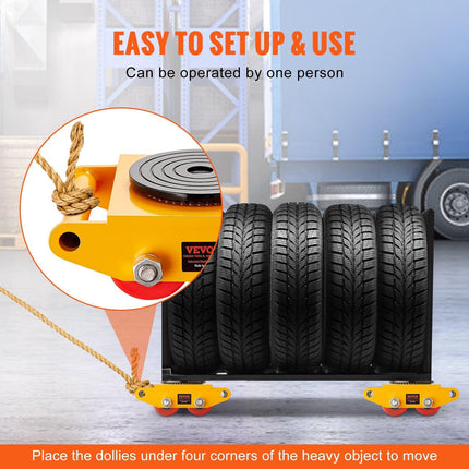 4PCS Machinery Skate Dolly, 17637LBS/8T Industrial Machinery Mover, Heavy Duty Carbon Steel Machinery Moving Skate with 4 PU Wheels and 360° Rotation Non-Slip Cap for Warehouse Workshop Factory.
