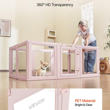 Dog Whelping Box, 1.54x1x0.6 m Plastic Dog Whelping Pen for Medium Sized Dogs, Waterproof Transparent Puppy Playpen with Windows & Door Lock, Easy to Clean, Durable Indoor Pet Dogs Cats Birth Kit.