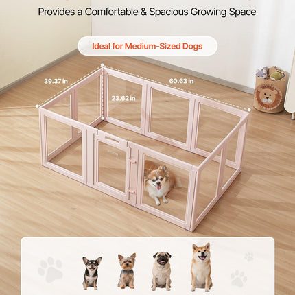 Dog Whelping Box, 1.54x1x0.6 m Plastic Dog Whelping Pen for Medium Sized Dogs, Waterproof Transparent Puppy Playpen with Windows & Door Lock, Easy to Clean, Durable Indoor Pet Dogs Cats Birth Kit.