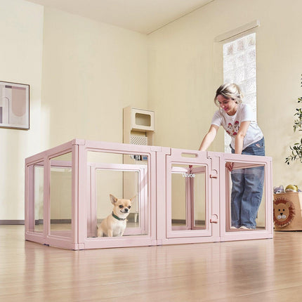 Dog Whelping Box, 1.54x1x0.6 m Plastic Dog Whelping Pen for Medium Sized Dogs, Waterproof Transparent Puppy Playpen with Windows & Door Lock, Easy to Clean, Durable Indoor Pet Dogs Cats Birth Kit.