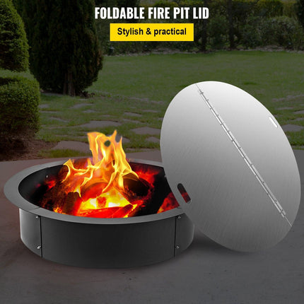 Fire Pit Lid Round 40 Inch Foldable Fire Pit Ring Snuff Cover 430 Stainless Steel Fire Pit Spark Screen Cover 3mm Thickness.
