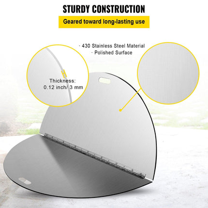 Fire Pit Lid Round 40 Inch Foldable Fire Pit Ring Snuff Cover 430 Stainless Steel Fire Pit Spark Screen Cover 3mm Thickness.
