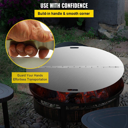 Fire Pit Lid Round 40 Inch Foldable Fire Pit Ring Snuff Cover 430 Stainless Steel Fire Pit Spark Screen Cover 3mm Thickness.