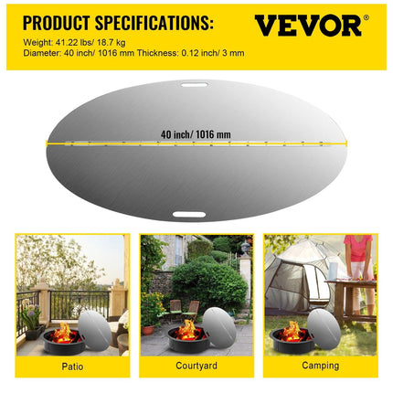 Fire Pit Lid Round 40 Inch Foldable Fire Pit Ring Snuff Cover 430 Stainless Steel Fire Pit Spark Screen Cover 3mm Thickness.