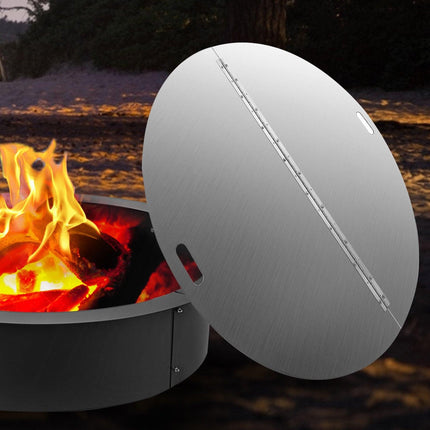 Fire Pit Lid Round 40 Inch Foldable Fire Pit Ring Snuff Cover 430 Stainless Steel Fire Pit Spark Screen Cover 3mm Thickness.