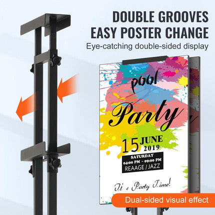 Poster Stand, Adjustable Height Up to 75", Double-Sided Heavy Duty Pedestal Sign Holder, Floor Standing Sign Holder Banner Stand with Shock-absorbing Base for Display, for Board and Foam, Black.