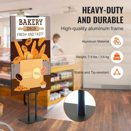 Poster Stand, Adjustable Height Up to 75", Double-Sided Heavy Duty Pedestal Sign Holder, Floor Standing Sign Holder Banner Stand with Shock-absorbing Base for Display, for Board and Foam, Black.