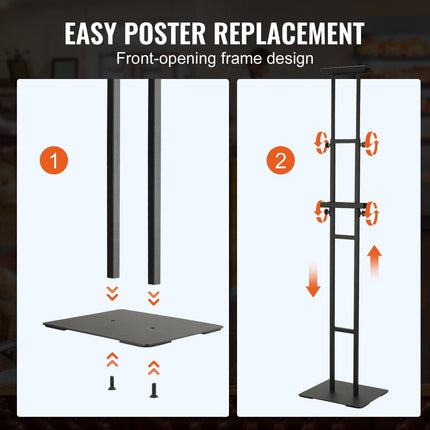 Poster Stand, Adjustable Height Up to 75", Double-Sided Heavy Duty Pedestal Sign Holder, Floor Standing Sign Holder Banner Stand with Shock-absorbing Base for Display, for Board and Foam, Black.
