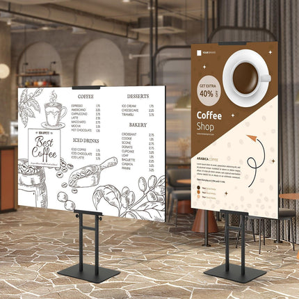 Poster Stand, Adjustable Height Up to 75", Double-Sided Heavy Duty Pedestal Sign Holder, Floor Standing Sign Holder Banner Stand with Shock-absorbing Base for Display, for Board and Foam, Black.
