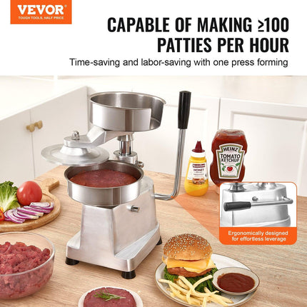 Commercial Burger Patty Maker, 150mm Hamburger Beef Patty Maker, Heavy Duty Food-Grade Stainless Steel Bowl Burger Press Machine, Kitchen Meat Forming Processor with 1000 Pcs Patty Papers.