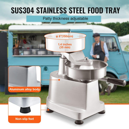 Commercial Burger Patty Maker, 150mm Hamburger Beef Patty Maker, Heavy Duty Food-Grade Stainless Steel Bowl Burger Press Machine, Kitchen Meat Forming Processor with 1000 Pcs Patty Papers.