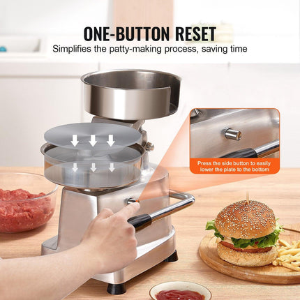 Commercial Burger Patty Maker, 150mm Hamburger Beef Patty Maker, Heavy Duty Food-Grade Stainless Steel Bowl Burger Press Machine, Kitchen Meat Forming Processor with 1000 Pcs Patty Papers.