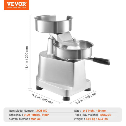 Commercial Burger Patty Maker, 150mm Hamburger Beef Patty Maker, Heavy Duty Food-Grade Stainless Steel Bowl Burger Press Machine, Kitchen Meat Forming Processor with 1000 Pcs Patty Papers.