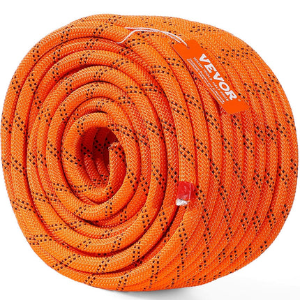 Double Braided Polyester Rope, 12.7 mm x 36.57 m, 48 Strands, 35.58kN Breaking Strength Outdoor Climbing Rope, Arborist Rigging Rope for Rock Hiking Camping Swing Rappelling Rescue, Orange/Black.