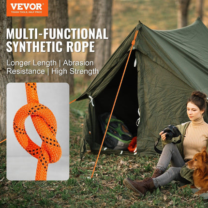 Double Braided Polyester Rope, 12.7 mm x 36.57 m, 48 Strands, 35.58kN Breaking Strength Outdoor Climbing Rope, Arborist Rigging Rope for Rock Hiking Camping Swing Rappelling Rescue, Orange/Black.