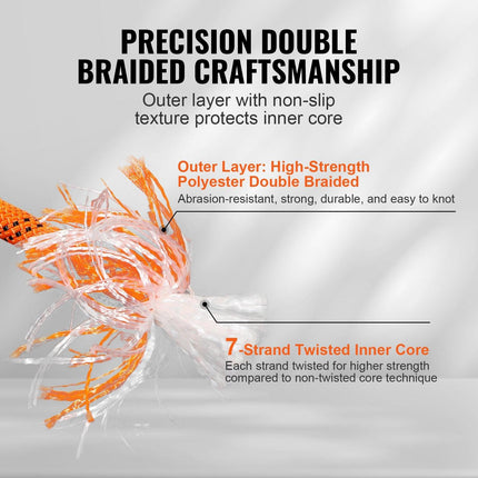 Double Braided Polyester Rope, 12.7 mm x 36.57 m, 48 Strands, 35.58kN Breaking Strength Outdoor Climbing Rope, Arborist Rigging Rope for Rock Hiking Camping Swing Rappelling Rescue, Orange/Black.