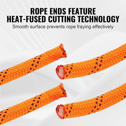 Double Braided Polyester Rope, 12.7 mm x 36.57 m, 48 Strands, 35.58kN Breaking Strength Outdoor Climbing Rope, Arborist Rigging Rope for Rock Hiking Camping Swing Rappelling Rescue, Orange/Black.