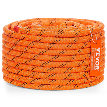 Double Braided Polyester Rope, 12.7 mm x 36.57 m, 48 Strands, 35.58kN Breaking Strength Outdoor Climbing Rope, Arborist Rigging Rope for Rock Hiking Camping Swing Rappelling Rescue, Orange/Black.