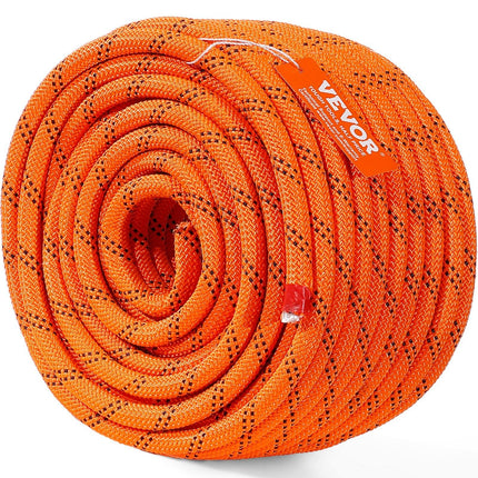 Double Braided Polyester Rope, 12.7 mm x 36.57 m, 48 Strands, 35.58kN Breaking Strength Outdoor Climbing Rope, Arborist Rigging Rope for Rock Hiking Camping Swing Rappelling Rescue, Orange/Black.