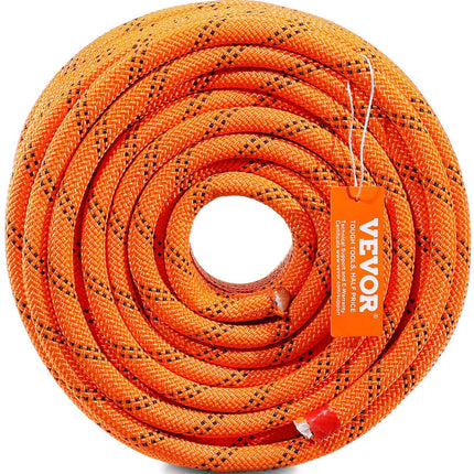Double Braided Polyester Rope, 12.7 mm x 36.57 m, 48 Strands, 35.58kN Breaking Strength Outdoor Climbing Rope, Arborist Rigging Rope for Rock Hiking Camping Swing Rappelling Rescue, Orange/Black.