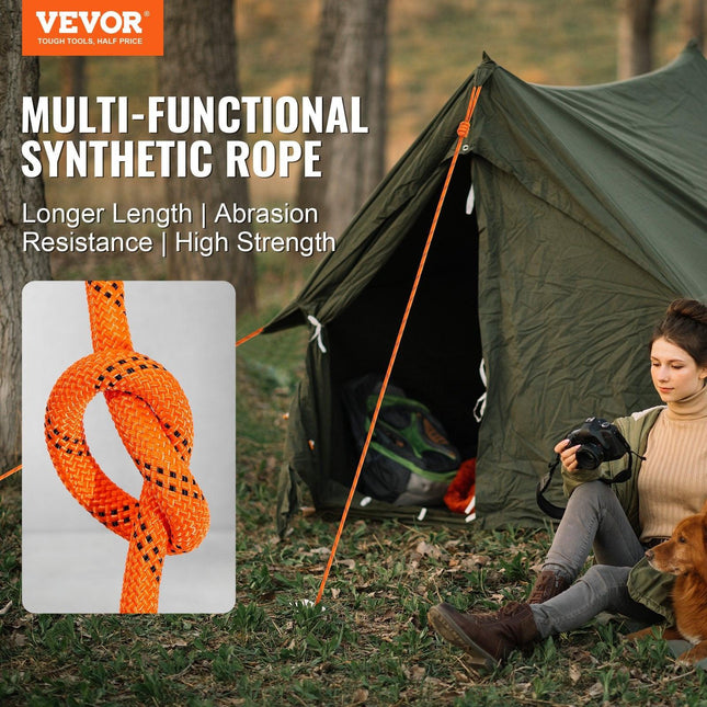 Double Braided Polyester Rope, 19 mm x 67.06 m, 24 Strands, 88.96kN Breaking Strength Outdoor Climbing Rope, Arborist Rigging Rope for Rock Hiking Camping Swing Rappelling Rescue, Orange/Black.