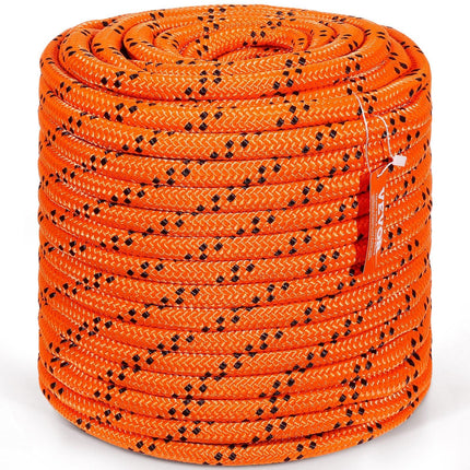 Double Braided Polyester Rope, 19 mm x 67.06 m, 24 Strands, 88.96kN Breaking Strength Outdoor Climbing Rope, Arborist Rigging Rope for Rock Hiking Camping Swing Rappelling Rescue, Orange/Black.