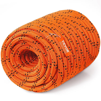 Double Braided Polyester Rope, 19 mm x 67.06 m, 24 Strands, 88.96kN Breaking Strength Outdoor Climbing Rope, Arborist Rigging Rope for Rock Hiking Camping Swing Rappelling Rescue, Orange/Black.
