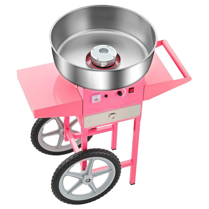 Electric Cotton Candy Machine with Cart, 1000W Commercial Candy Floss Maker with 52cm in Stainless Steel Bowl, Sugar Scoop, and Drawer, Easy to Use, for Home, Kids Birthday, Family Party, Pink.