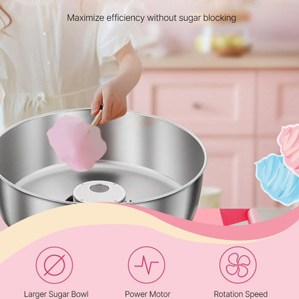 Electric Cotton Candy Machine with Cart, 1000W Commercial Candy Floss Maker with 52cm in Stainless Steel Bowl, Sugar Scoop, and Drawer, Easy to Use, for Home, Kids Birthday, Family Party, Pink.