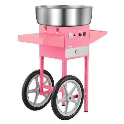 Electric Cotton Candy Machine with Cart, 1000W Commercial Candy Floss Maker with 52cm in Stainless Steel Bowl, Sugar Scoop, and Drawer, Easy to Use, for Home, Kids Birthday, Family Party, Pink.