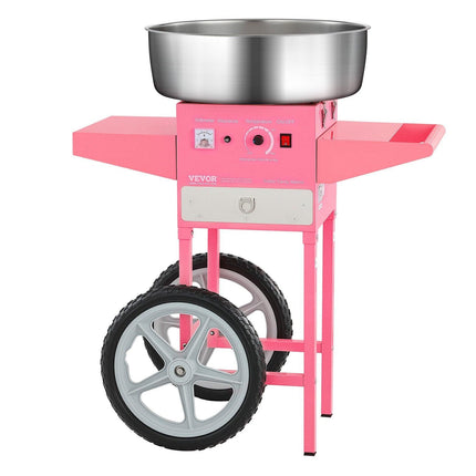Electric Cotton Candy Machine with Cart, 1000W Commercial Candy Floss Maker with 52cm in Stainless Steel Bowl, Sugar Scoop, and Drawer, Easy to Use, for Home, Kids Birthday, Family Party, Pink.