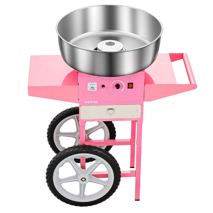 Electric Cotton Candy Machine with Cart, 1000W Commercial Candy Floss Maker with 52cm in Stainless Steel Bowl, Sugar Scoop, and Drawer, Easy to Use, for Home, Kids Birthday, Family Party, Pink.