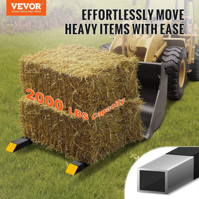 VEVOR Pallet Forks, 907 kg Tractor Bucket Forks, 1490 mm Total Length Clamp on Pallet Forks with Adjustable Stabilizer bar, Heavy Duty Pallet Forks for Tractor Attachments, Skid Steer, Loader Bucket.