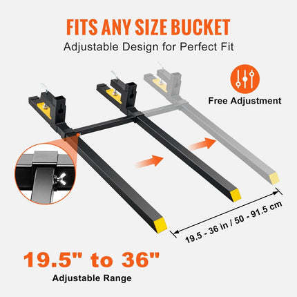VEVOR Pallet Forks, 907 kg Tractor Bucket Forks, 1490 mm Total Length Clamp on Pallet Forks with Adjustable Stabilizer bar, Heavy Duty Pallet Forks for Tractor Attachments, Skid Steer, Loader Bucket.