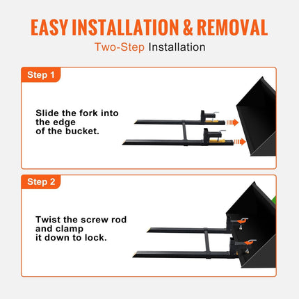 VEVOR Pallet Forks, 907 kg Tractor Bucket Forks, 1490 mm Total Length Clamp on Pallet Forks with Adjustable Stabilizer bar, Heavy Duty Pallet Forks for Tractor Attachments, Skid Steer, Loader Bucket.