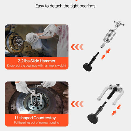 Blind Hole Bearing Puller Set, 16-in-1 Inner Bearing Race and Seal Extractor Kit, 16 PCS Slide Hammer Pilot Insert Inner Internal Bearing Removal Tool Set with 10 Split Collets and Counterstay.