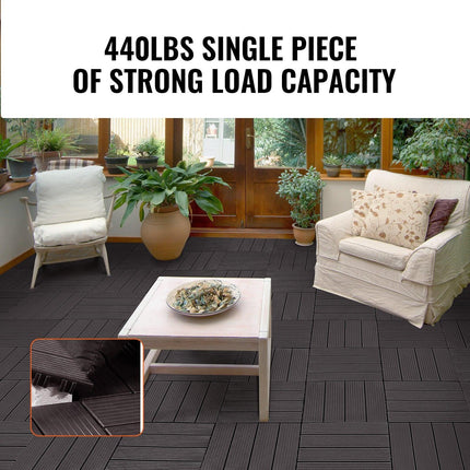 Interlocking Deck Tiles, 10 Pack,12"x12" 10 sq. ft Plastic Waterproof Outdoor Flooring All Weather Use, Patio Floor Decking Covering Tiles for Porch Poolside Balcony Backyard, Dark Brown.