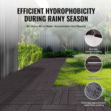 Interlocking Deck Tiles, 10 Pack,12"x12" 10 sq. ft Plastic Waterproof Outdoor Flooring All Weather Use, Patio Floor Decking Covering Tiles for Porch Poolside Balcony Backyard, Dark Brown.