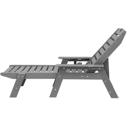 Outdoor Chaise Lounge Chair 6 Positions Reclining Patio Bench Lounger Gray.
