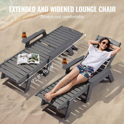 Outdoor Chaise Lounge Chair 6 Positions Reclining Patio Bench Lounger Gray.