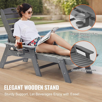 Outdoor Chaise Lounge Chair 6 Positions Reclining Patio Bench Lounger Gray.