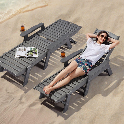 Outdoor Chaise Lounge Chair 6 Positions Reclining Patio Bench Lounger Gray.