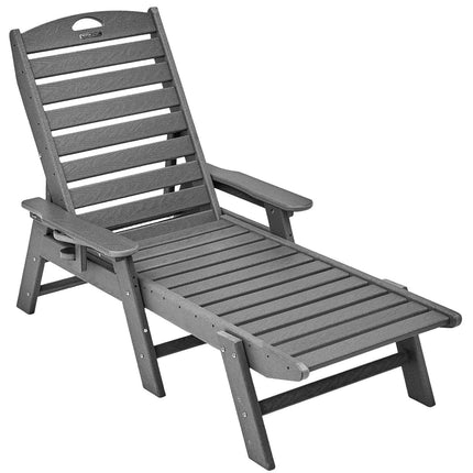Outdoor Chaise Lounge Chair 6 Positions Reclining Patio Bench Lounger Gray.