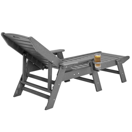 Outdoor Chaise Lounge Chair 6 Positions Reclining Patio Bench Lounger Gray.