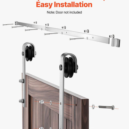2000 mm Sliding Barn Door Hardware Kit for Single Sliding Barn Door Silver.